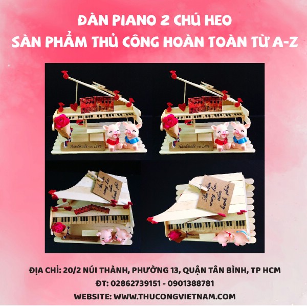 Đàn piano 2 chú heo xinh từ que kem